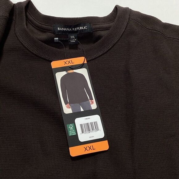 Banana Republic Men's Brown Shirt Textured Double Knit Crew Long Sleeve XXl NWT - Picture 6 of 9